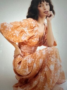 Free People Golden Hour Maxi Peasant Tiered Dress